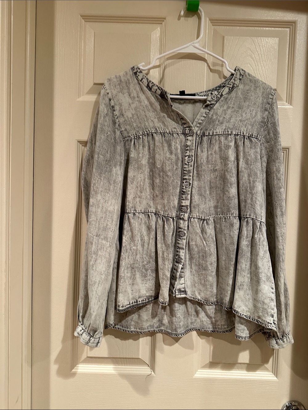 Jane and Delancey Washed Gray Button-Front Peplum Blouse